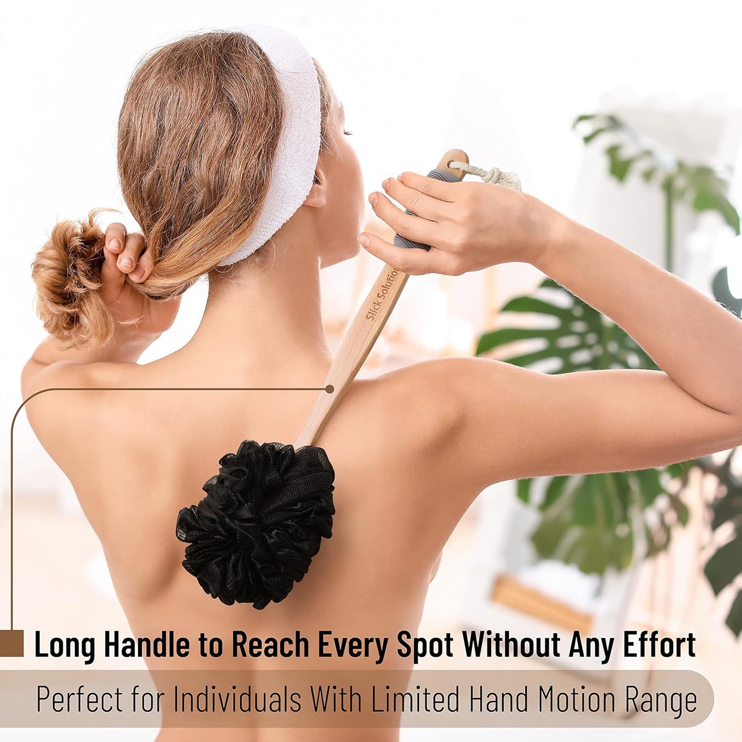 Slick- Lotion Applicator and Loofah with Handle