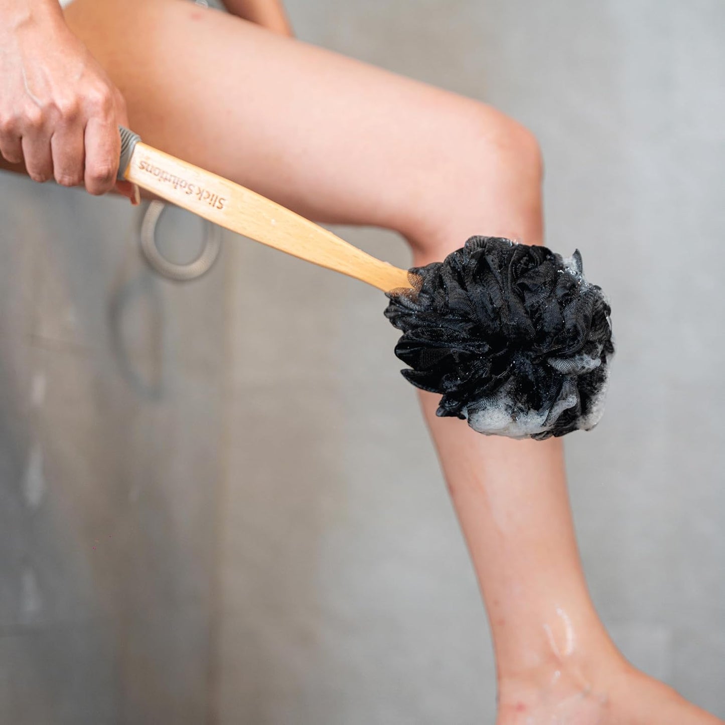 Slick- Loofah with Handle, Loofah Back Scrubber, Back Loofah, Loofah Brush with Long Handle, Loofah on A Stick, Shower Loofah with Handle, Shower Supplies, Loofah Scrubber, Loofah Back Scrubber