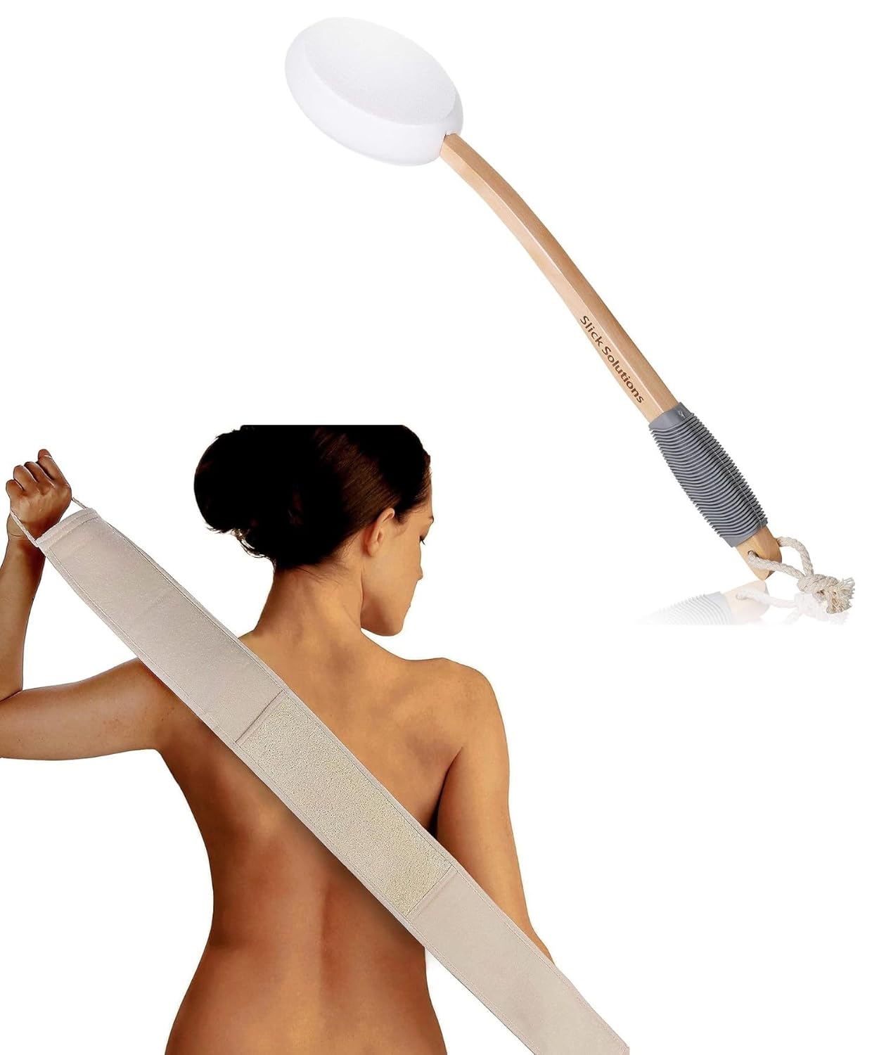 Slick- Lotion Applicator and Exfoliating Loofah Back Scrubber for Shower