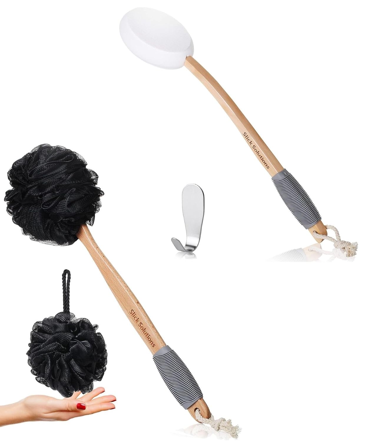 Slick- Lotion Applicator and Loofah with Handle