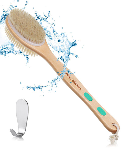 Slick- Shower Brush, Double Sided Shower Brush, Back Scrubber, Bath Brush, Back Brush, Back Brush Long Handle for Shower, Shower Brushes for Your Back, Bath Brush Long Handle for Shower
