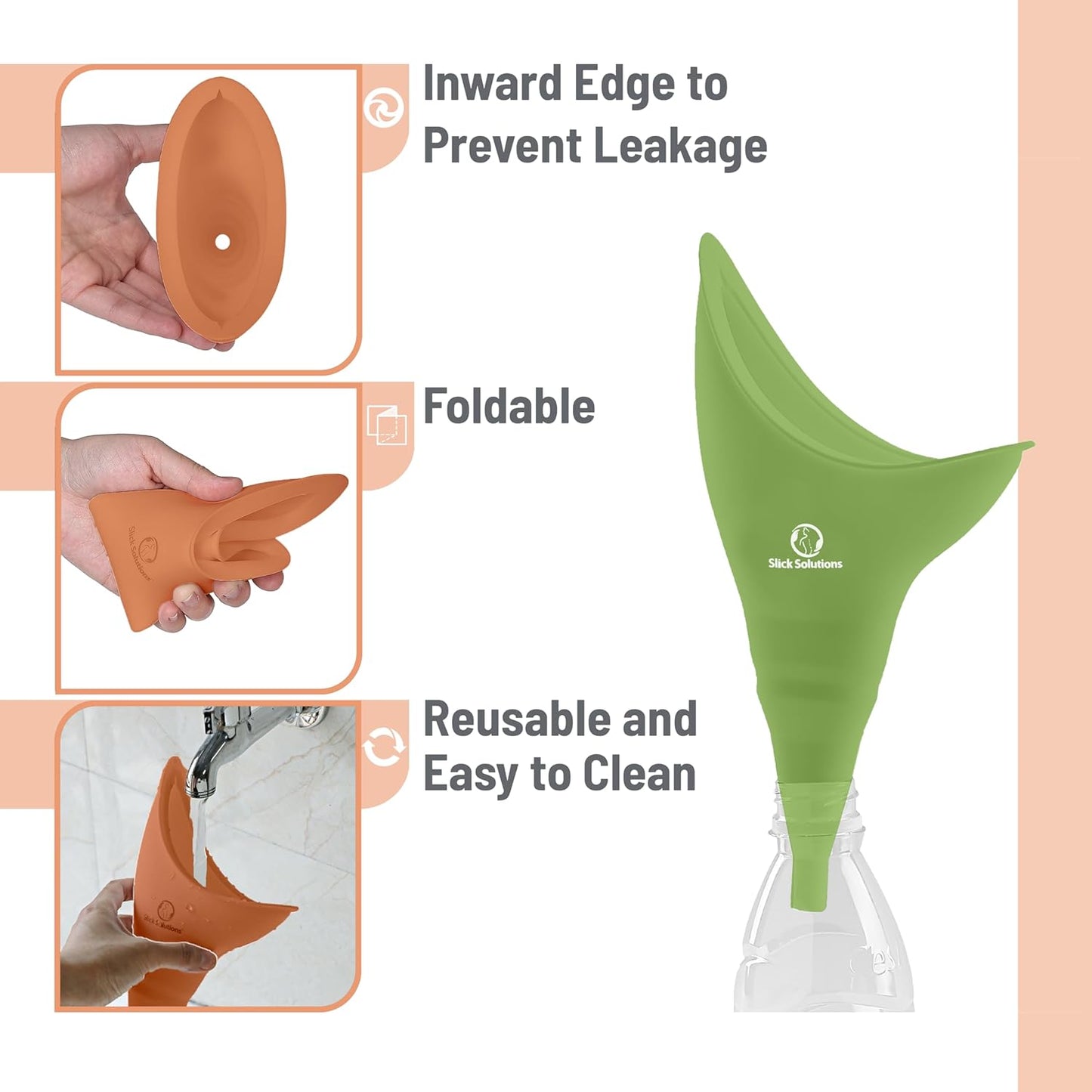 Slick- Female Urination Device, 2 pcs, Female Urinal, Urinal for Women, Pee Funnel for Women, Womens Pee Funnel, Portable Urinal for Women, Female Pee Funnel, Womens Urinal Funnel, Womens Urinal