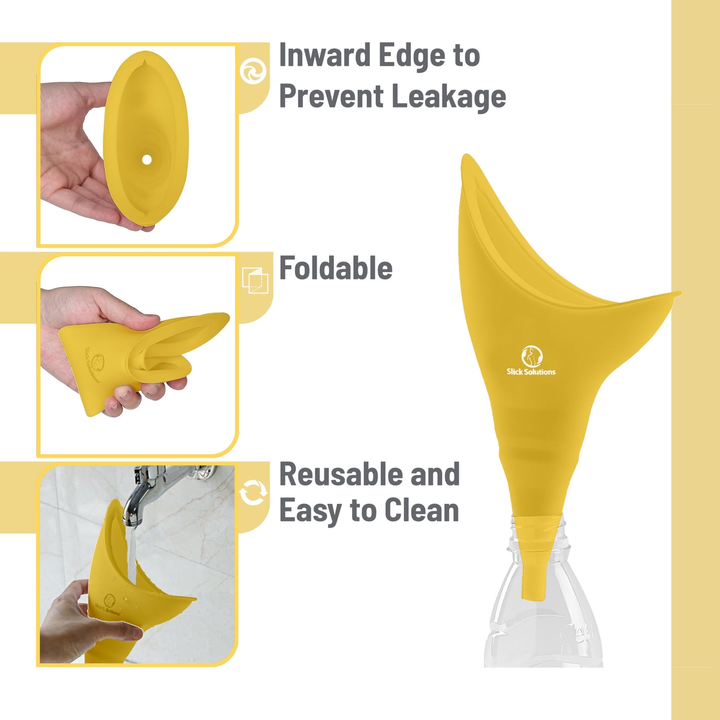 Slick- Female Urination Device, Yellow Female Urinal, Urinal for Women, Pee Funnel for Women, Womens Pee Funnel, Portable Urinal for Women, Female Pee Funnel, Womens Urinal Funnel, Womens Urinal