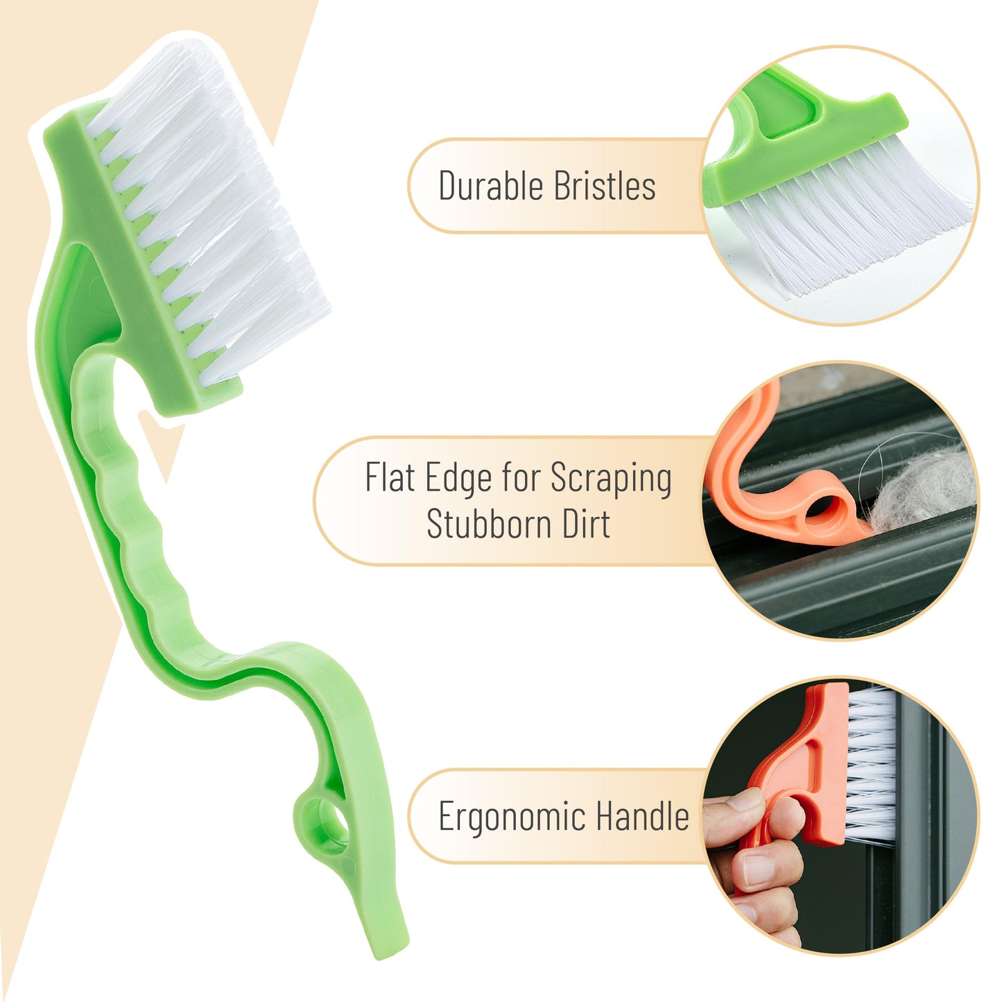 Slick- Window Track Cleaning Brush, 2 Pack, Window Cleaning Brush Tool, Window Groove Cleaning Brush, Window Track Cleaner, Gap Cleaning Brush, Window Groove Cleaning Tool, Orange/Green