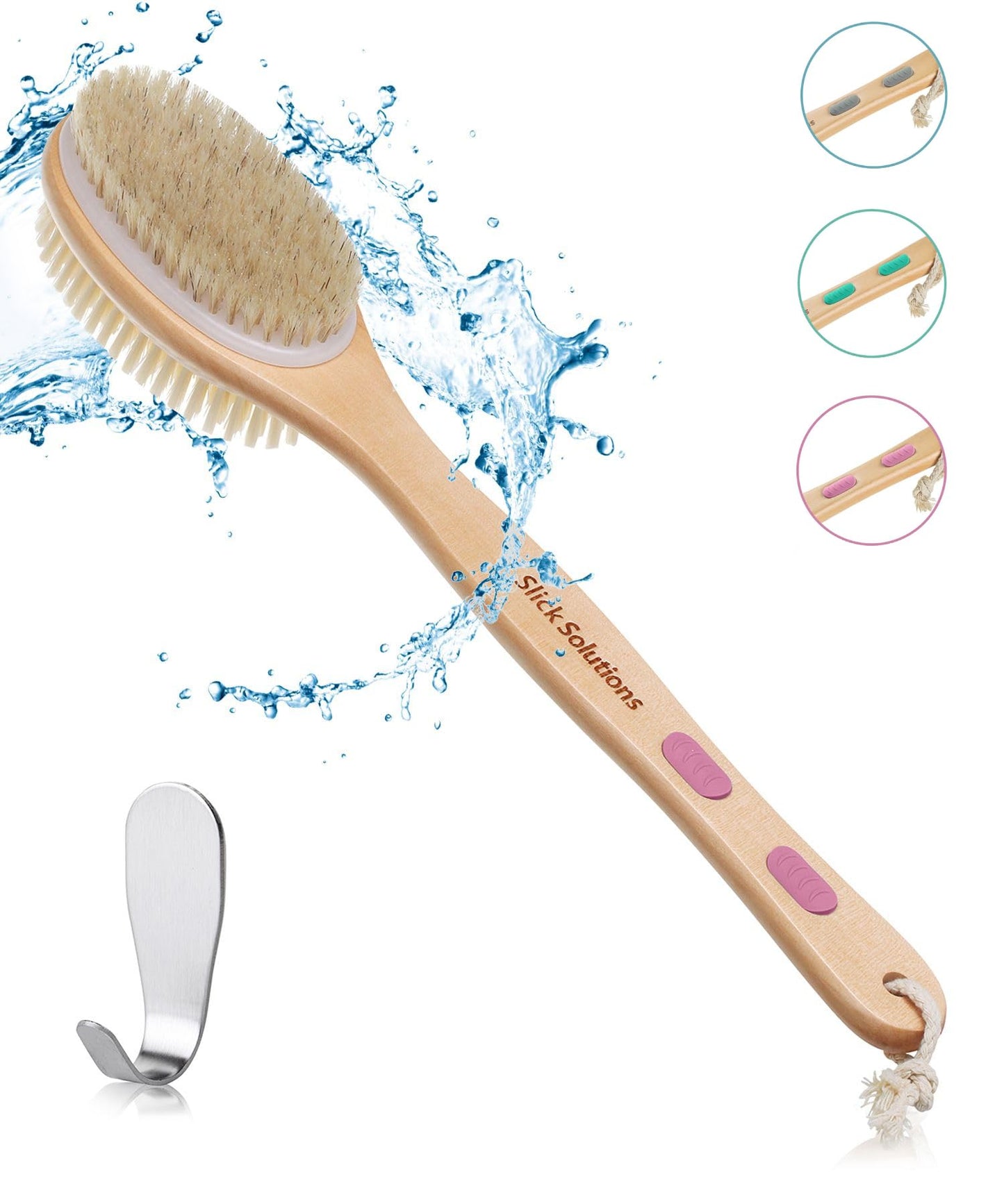 Slick- Shower Brush, Double Sided Shower Brush, Back Scrubber, Bath Brush, Back Brush, Back Brush Long Handle for Shower, Shower Brushes for Your Back, Bath Brush Long Handle for Shower