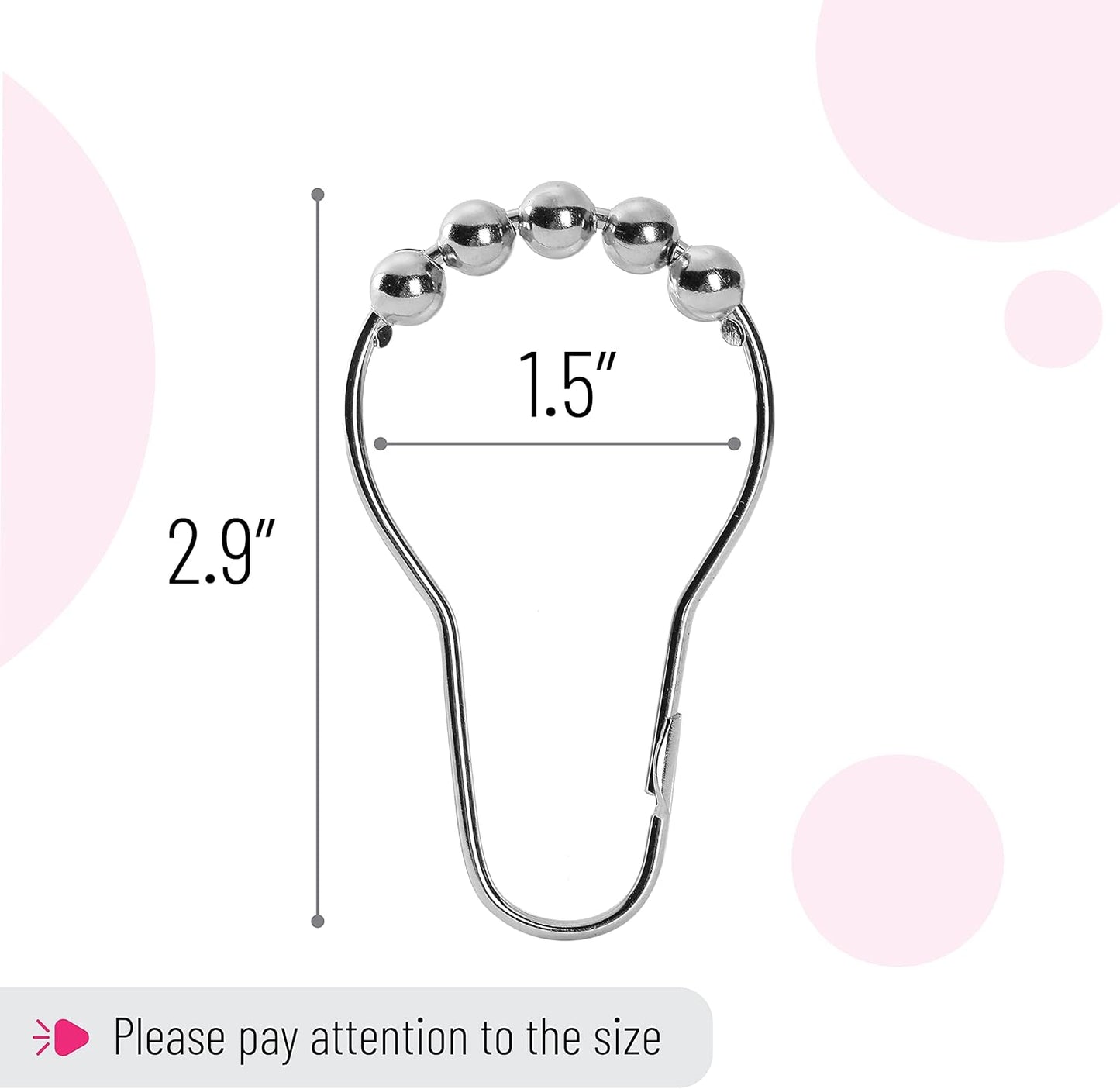 Slick- Shower Curtain Rings, 12 Pack, Shower Curtain Hooks, Shower Rings, Shower Curtain Hooks Rust Proof, Shower Rings for Curtain, Silver Shower Curtain Hooks, Shower Curtain Hangers