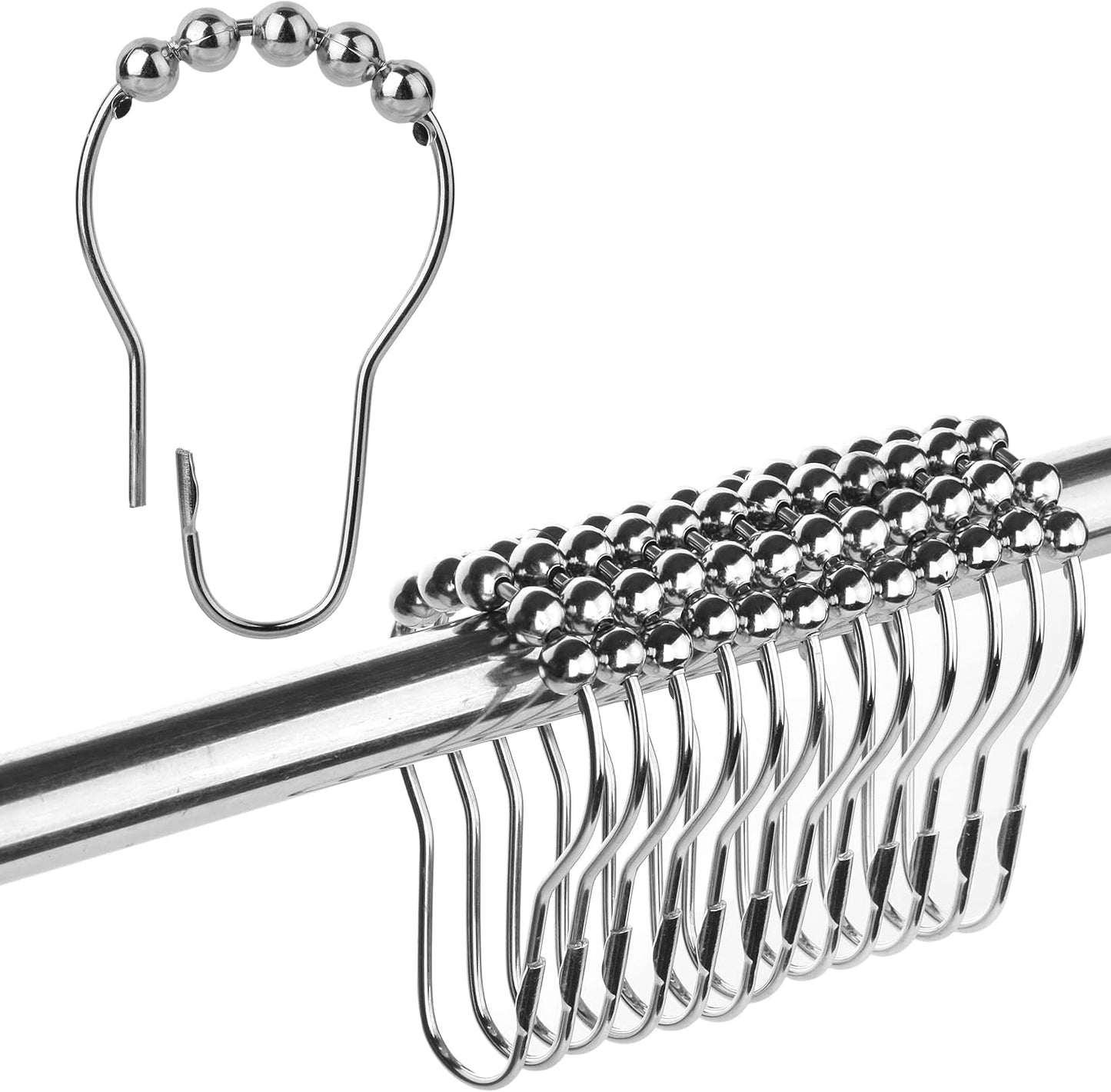 Slick- Shower Curtain Rings, 12 Pack, Shower Curtain Hooks, Shower Rings, Shower Curtain Hooks Rust Proof, Shower Rings for Curtain, Silver Shower Curtain Hooks, Shower Curtain Hangers