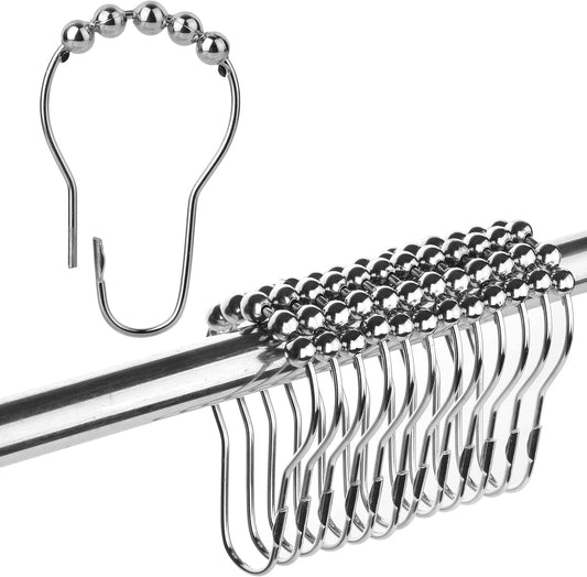 Slick- Shower Curtain Rings, 12 Pack, Shower Curtain Hooks, Shower Rings, Shower Curtain Hooks Rust Proof, Shower Rings for Curtain, Silver Shower Curtain Hooks, Shower Curtain Hangers