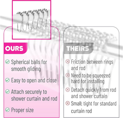 Slick- Shower Curtain Rings, 12 Pack, Shower Curtain Hooks, Shower Rings, Shower Curtain Hooks Rust Proof, Shower Rings for Curtain, Silver Shower Curtain Hooks, Shower Curtain Hangers