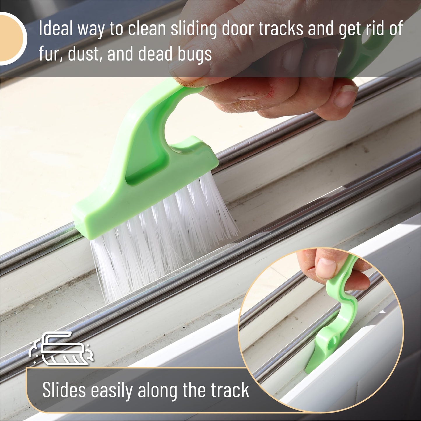 Slick- Window Track Cleaning Brush, 2 Pack, Window Cleaning Brush Tool, Window Groove Cleaning Brush, Window Track Cleaner, Gap Cleaning Brush, Window Groove Cleaning Tool, Orange/Green