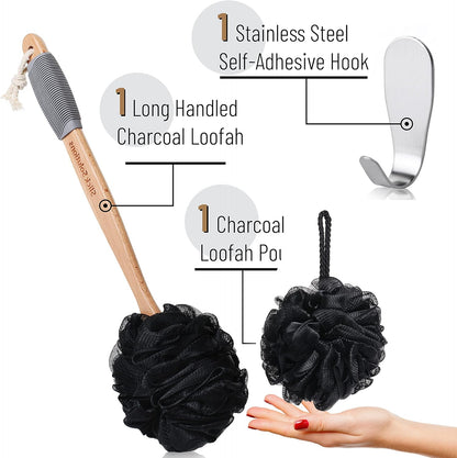 Slick- Loofah with Handle, Loofah Back Scrubber, Back Loofah, Loofah Brush with Long Handle, Loofah on A Stick, Shower Loofah with Handle, Shower Supplies, Loofah Scrubber, Loofah Back Scrubber