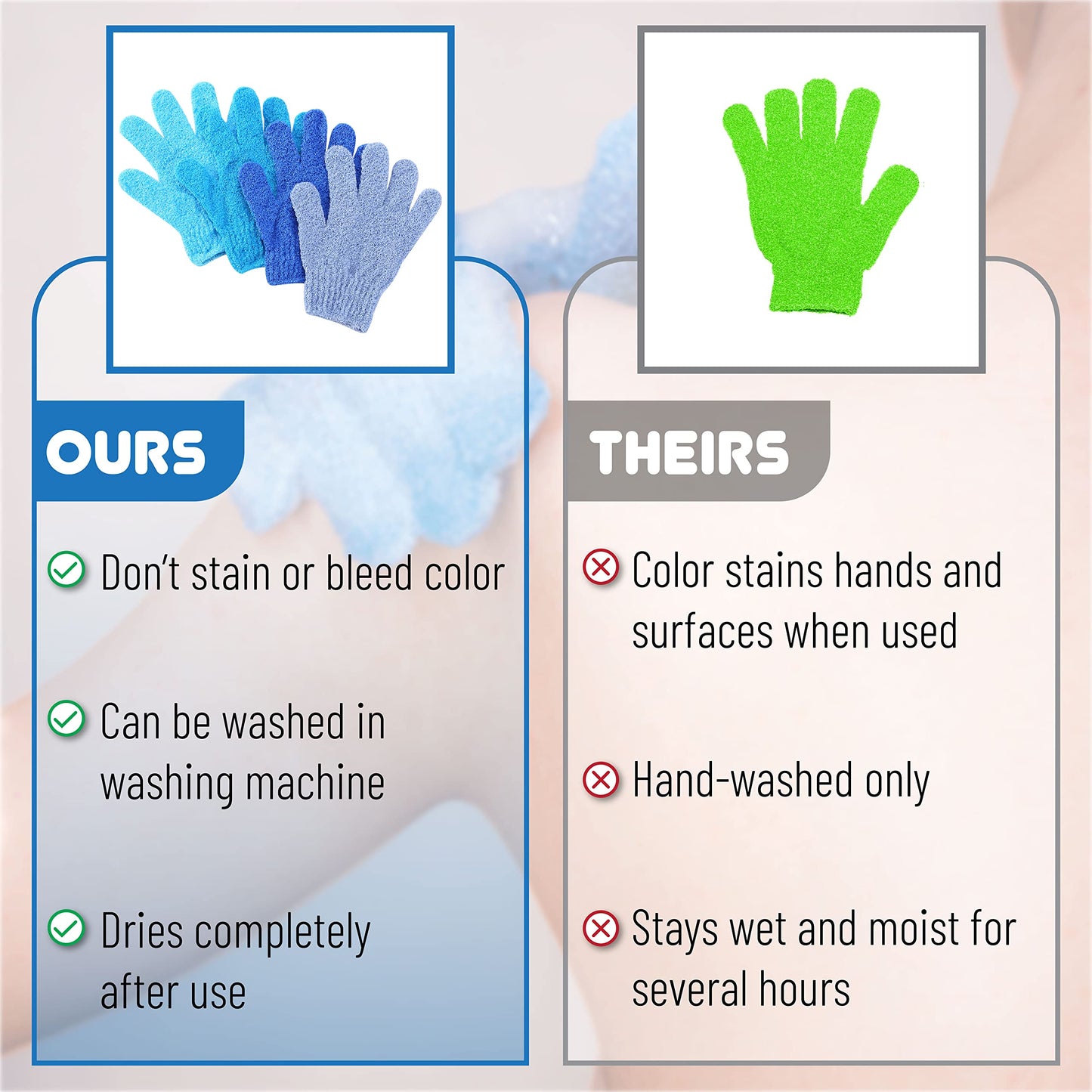 Slick- Exfoliating Gloves, 4 Pcs, Skin Exfoliator for Body, Shower Gloves, Scrub Gloves Exfoliating, Exfoliating Body Scrub Gloves, Loofah Glove, Exfoliation Mitt, Bath Gloves