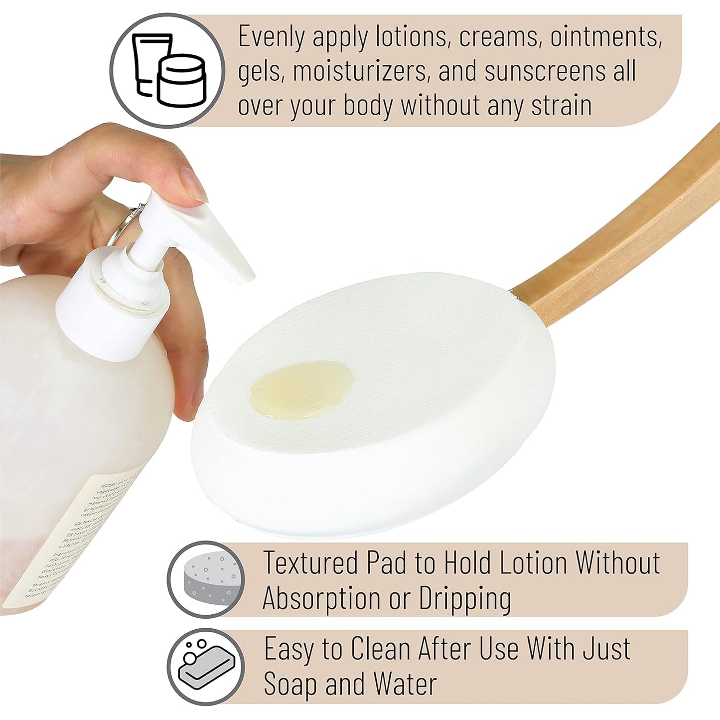 Slick- Lotion Applicator and Exfoliating Loofah Back Scrubber for Shower