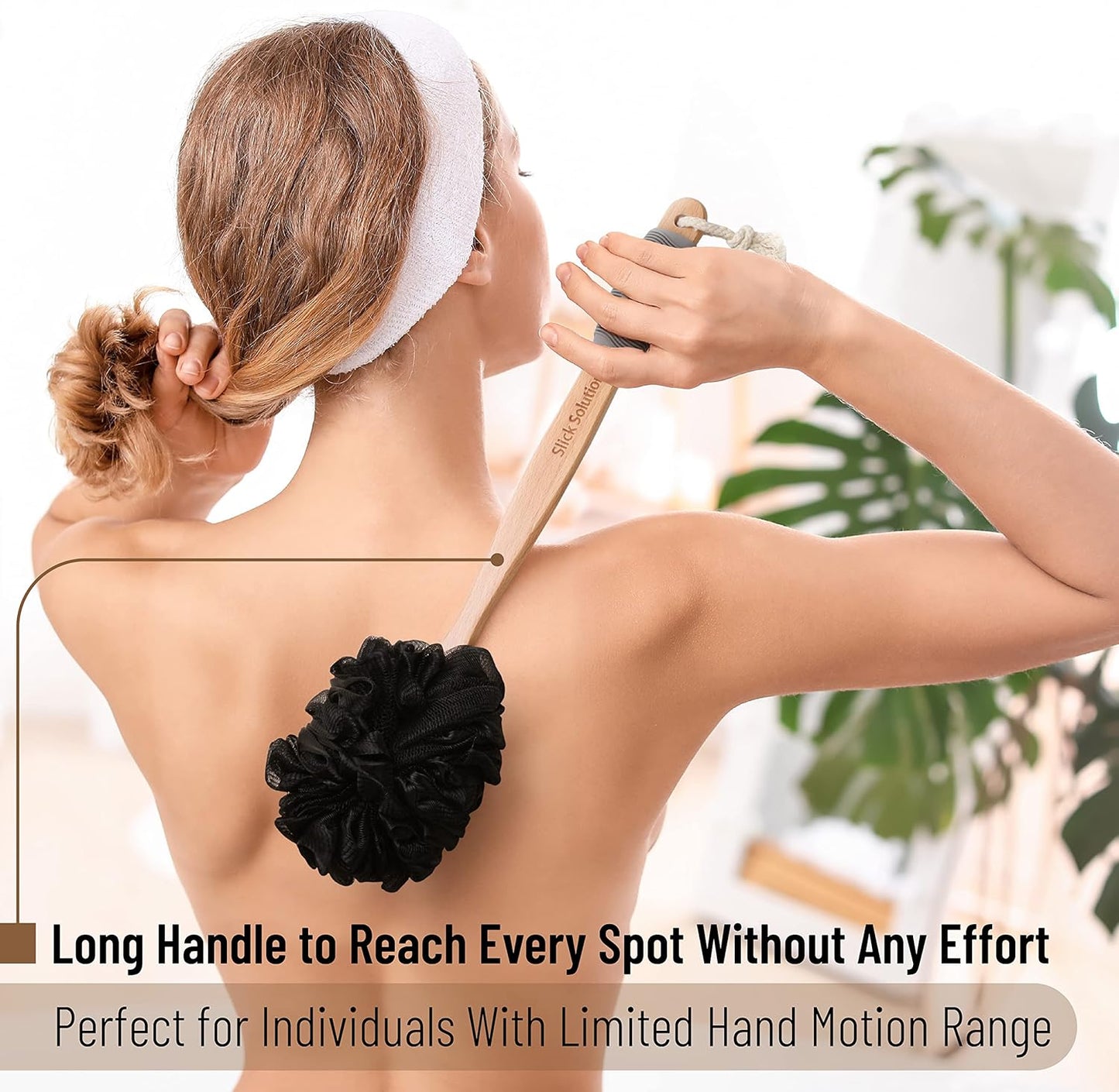 Slick- Loofah with Handle, Loofah Back Scrubber, Back Loofah, Loofah Brush with Long Handle, Loofah on A Stick, Shower Loofah with Handle, Shower Supplies, Loofah Scrubber, Loofah Back Scrubber