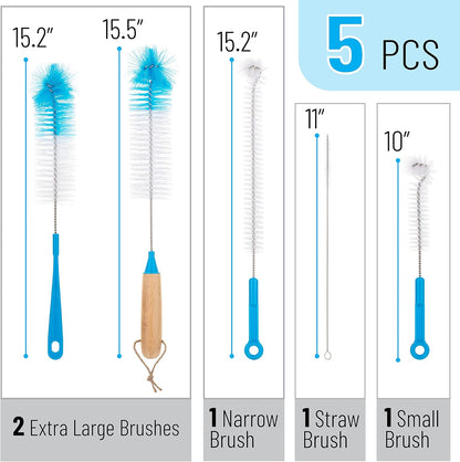 Slick- Bottle Brush Cleaner Set, 5 Pack, Water Bottle Brush, Bottle Brushes for Cleaning, Water Bottle Cleaner Brush, Bottle Brush Set, Bottle Cleaning Brushes, Bottle Washer Brush