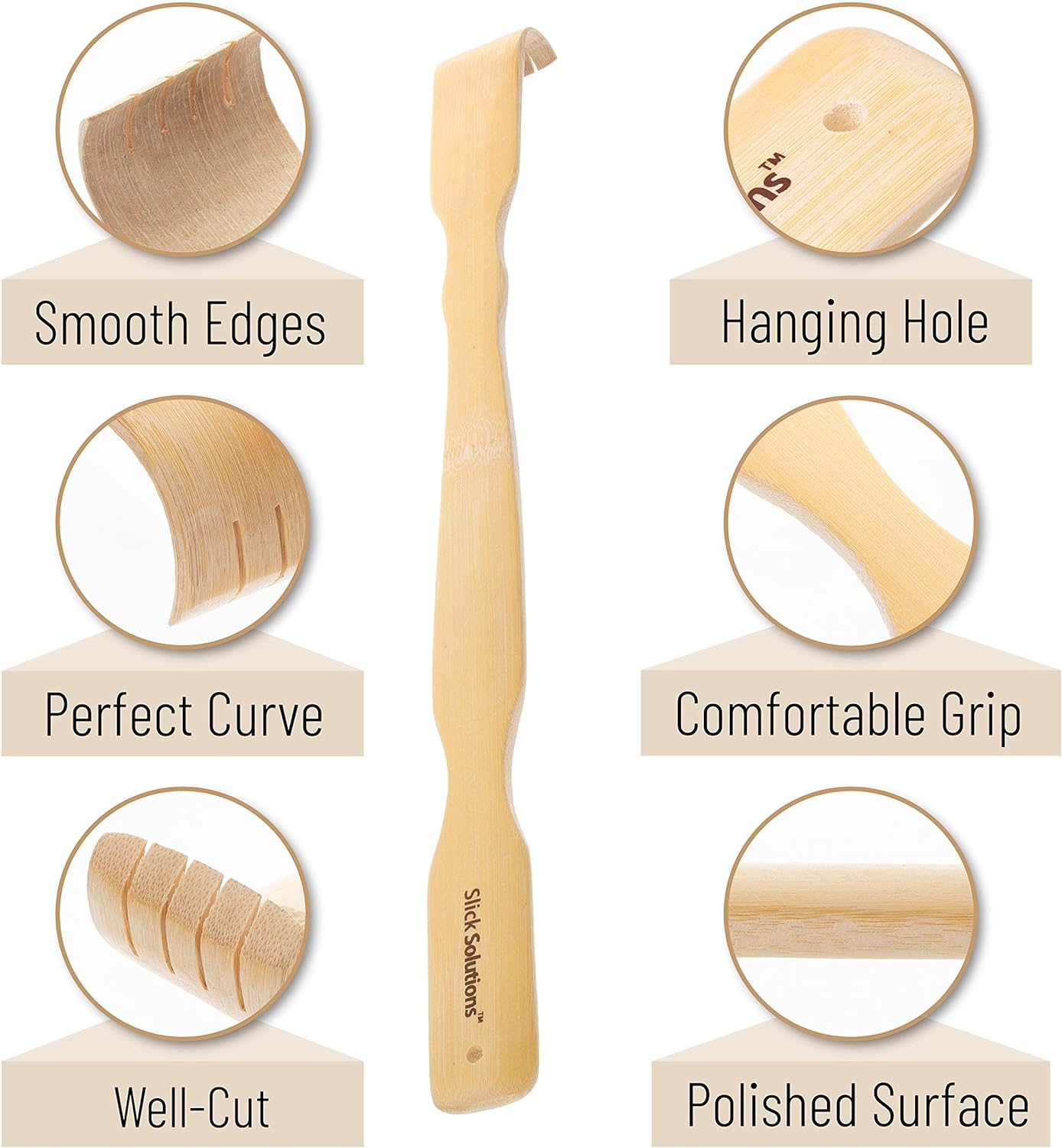 Slick- Bamboo Back Scratcher, 16.5”, 2 pcs, Back Scratcher for Men and Women, Wooden Back Scratcher Long Handle, Back Scratcher Bamboo, Wood Back Scratcher