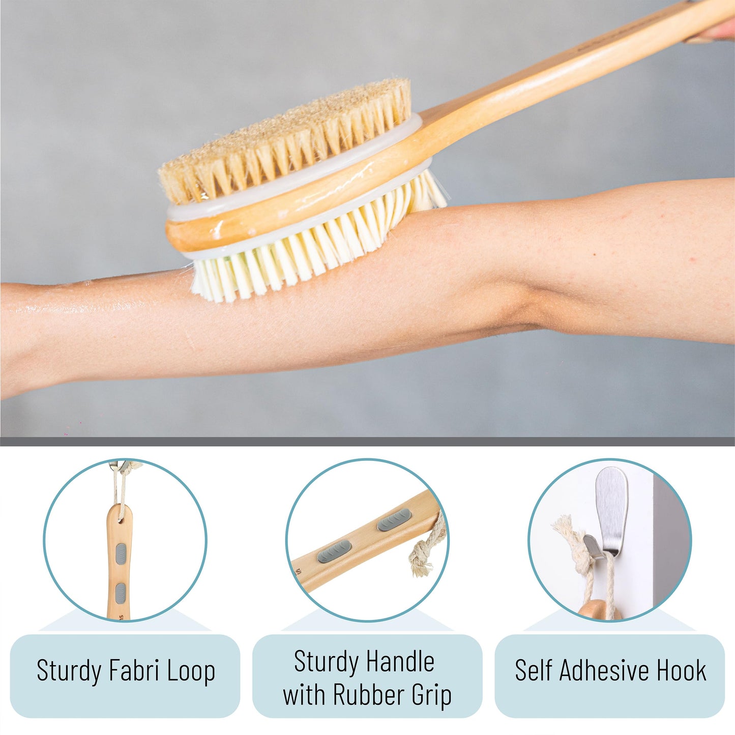 Slick- Shower Brush, Double Sided Shower Brush, Back Scrubber, Bath Brush, Back Brush, Back Brush Long Handle for Shower, Shower Brushes for Your Back, Bath Brush Long Handle for Shower