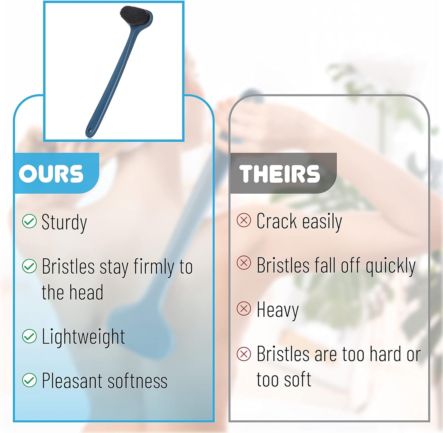 Slick- Back Scrubber for Shower, 14.3”, Back Brush Long Handle for Shower, Back Brush, Back Brushes for Showering, Shower Back Brush, Back Shower Scrubber, Bath Back Brush Long Handle for Shower