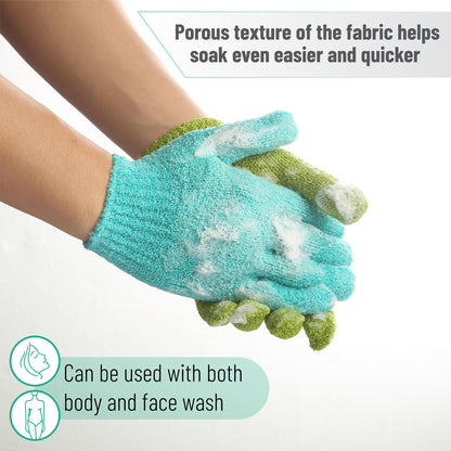 Slick- Exfoliating Gloves, 4 Pcs, Skin Exfoliator for Body, Shower Gloves, Scrub Gloves Exfoliating, Exfoliating Body Scrub Gloves, Loofah Glove, Exfoliation Mitt, Bath Gloves