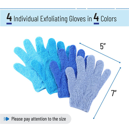 Slick- Exfoliating Gloves, 4 Pcs, Skin Exfoliator for Body, Shower Gloves, Scrub Gloves Exfoliating, Exfoliating Body Scrub Gloves, Loofah Glove, Exfoliation Mitt, Bath Gloves