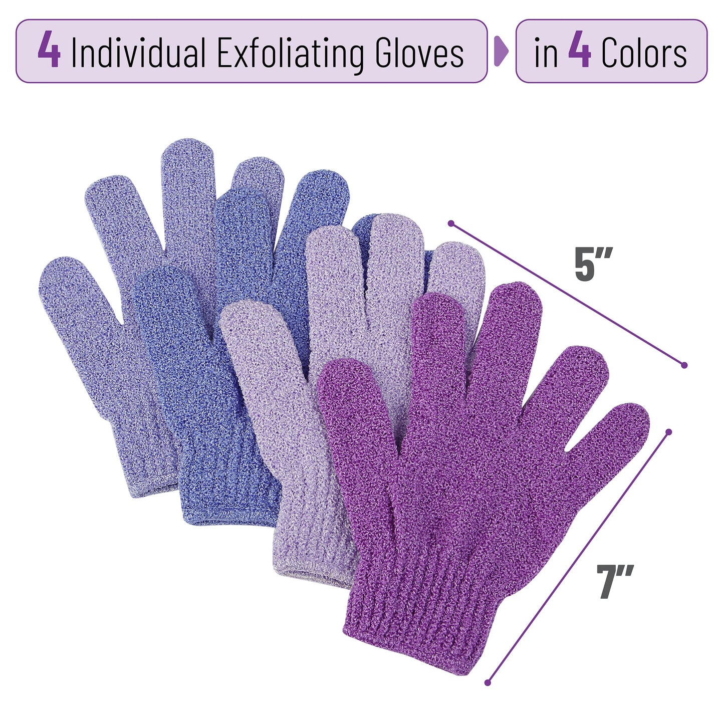 Slick- Exfoliating Gloves, 4 Pcs, Skin Exfoliator for Body, Shower Gloves, Scrub Gloves Exfoliating, Exfoliating Body Scrub Gloves, Loofah Glove, Exfoliation Mitt, Bath Gloves