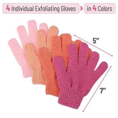Slick- Exfoliating Gloves, 4 Pcs, Skin Exfoliator for Body, Shower Gloves, Scrub Gloves Exfoliating, Exfoliating Body Scrub Gloves, Loofah Glove, Exfoliation Mitt, Bath Gloves