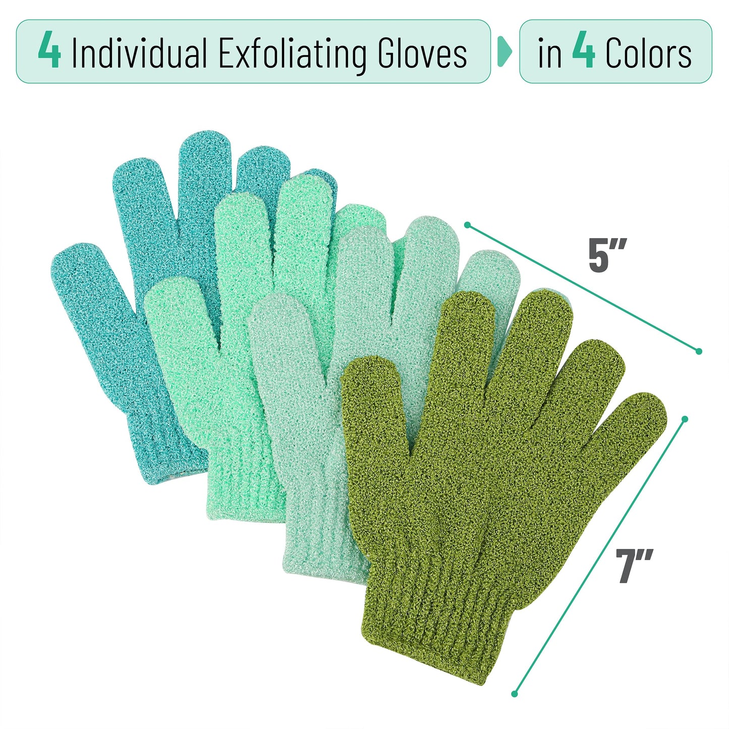 Slick- Exfoliating Gloves, 4 Pcs, Skin Exfoliator for Body, Shower Gloves, Scrub Gloves Exfoliating, Exfoliating Body Scrub Gloves, Loofah Glove, Exfoliation Mitt, Bath Gloves